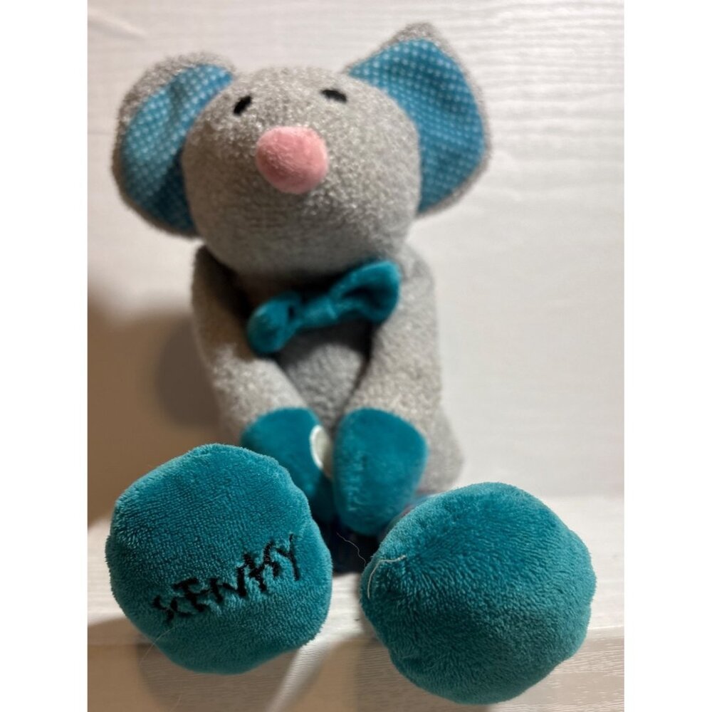 Scentsy Buddy Mouse Teal Gray Plush Toy Polka Dot Legs & Bow Tie 12" - Picture 2 of 7